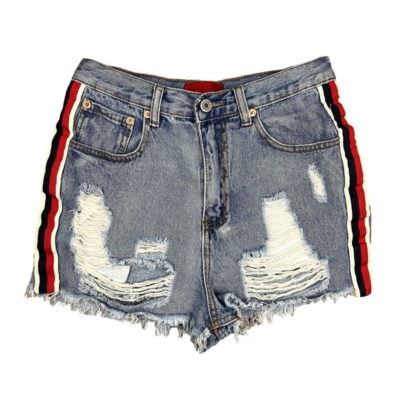 Signature8 Jean Shorts Womens Size S High Rise Cut Off Distressed Side Stripe - Picture 2 of 9